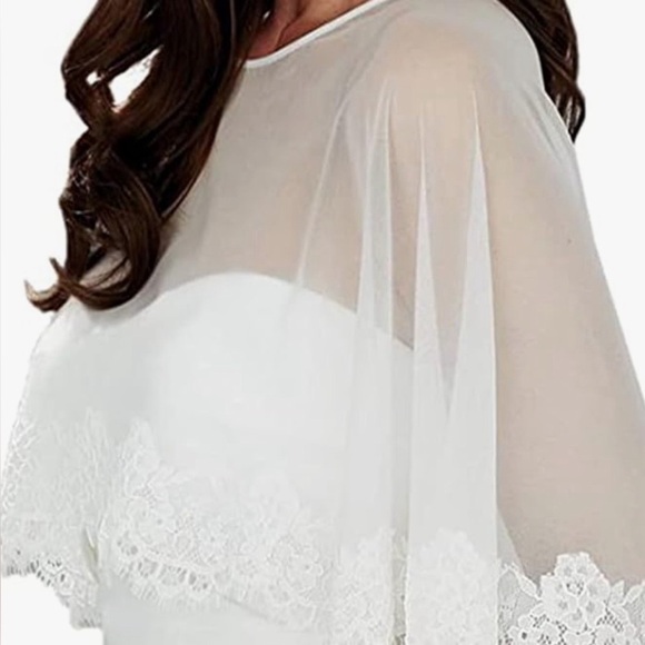Accessories - Elegant White Lace Cape Top – Sheer Chiffon Overlay with Floral Trim